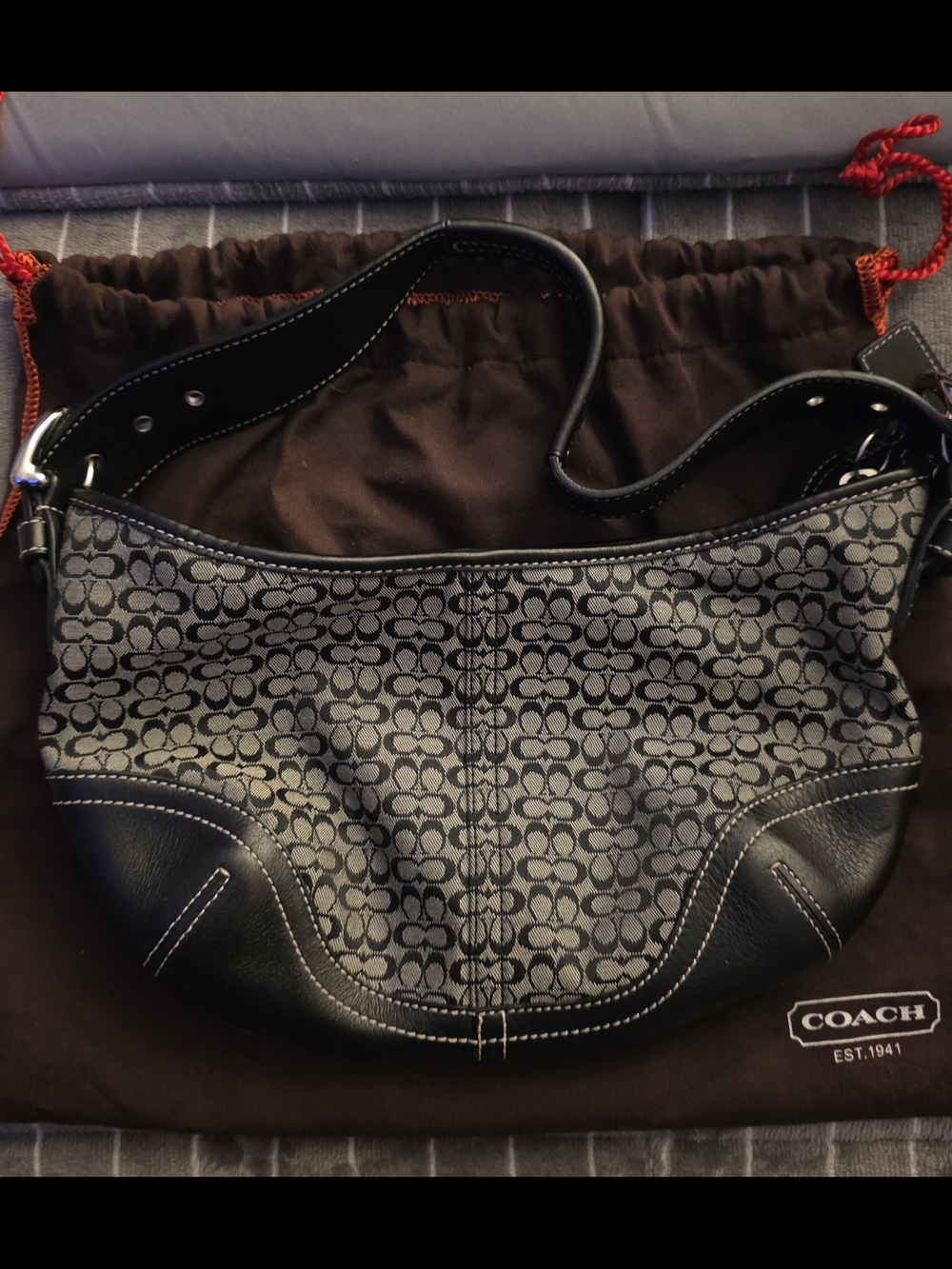 Coach Black and Gray Signature Canvas Shoulder Bag - Picture 2 of 12